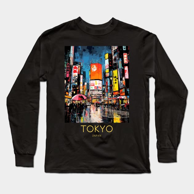 A Pop Art Travel Print of Tokyo Japan Long Sleeve T-Shirt by Studio Red Koala